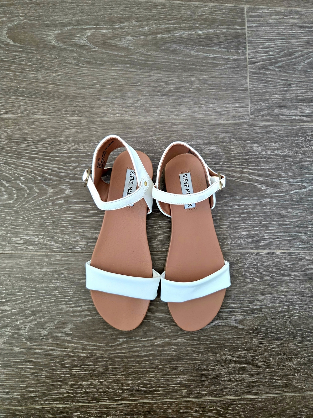 Steve Madden White Two-Strap Ankle Buckle Sandals